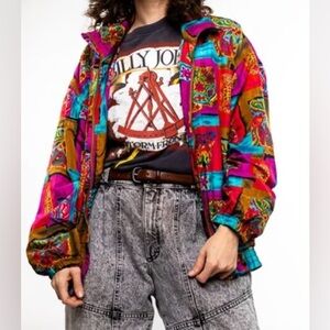 Vintage 90s Y2K EVR Streetwear Scarf Print Silky Jacket Windbreaker Large